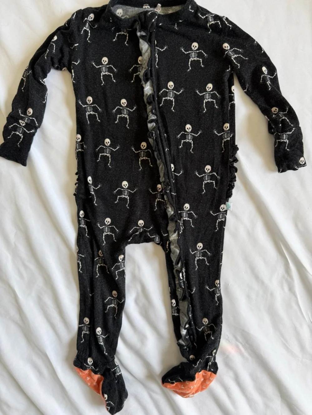 Halloween Posh Peanut Dancing Skelly Ruffled footie baby girl size 3-6m